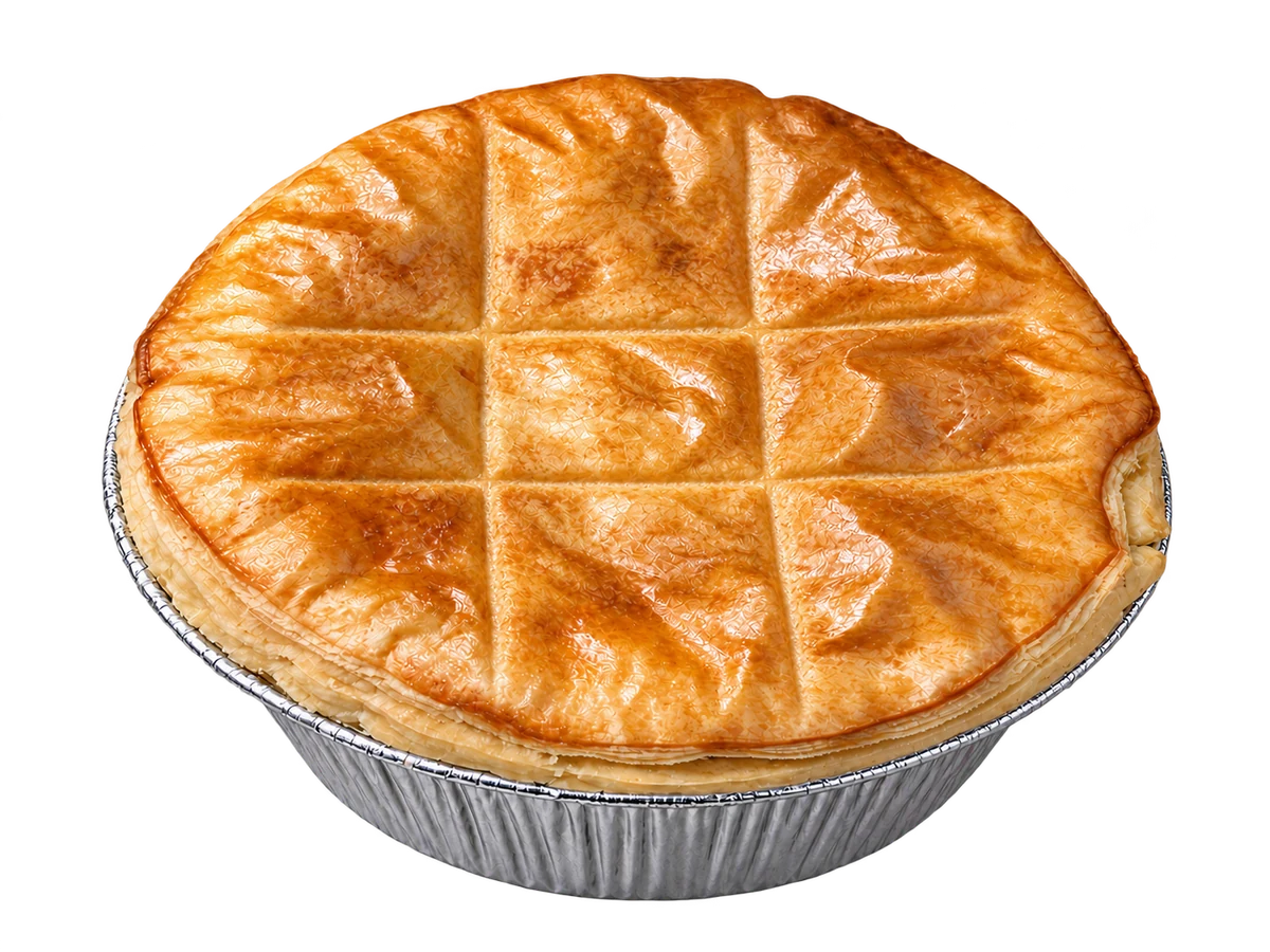 Breakfast pie, with a four-line grid