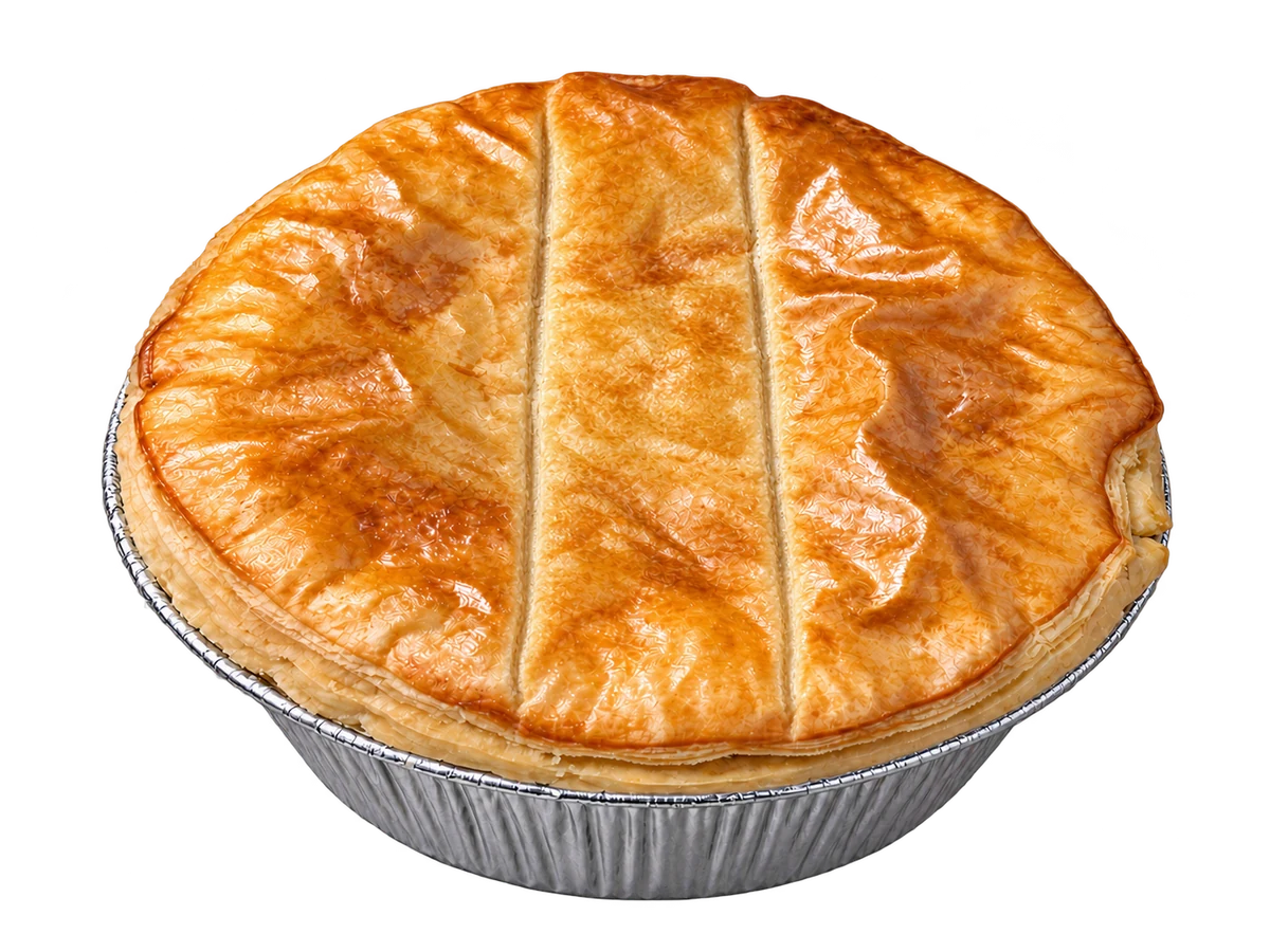 Chicken & Mushroom pie, with two parallel lines