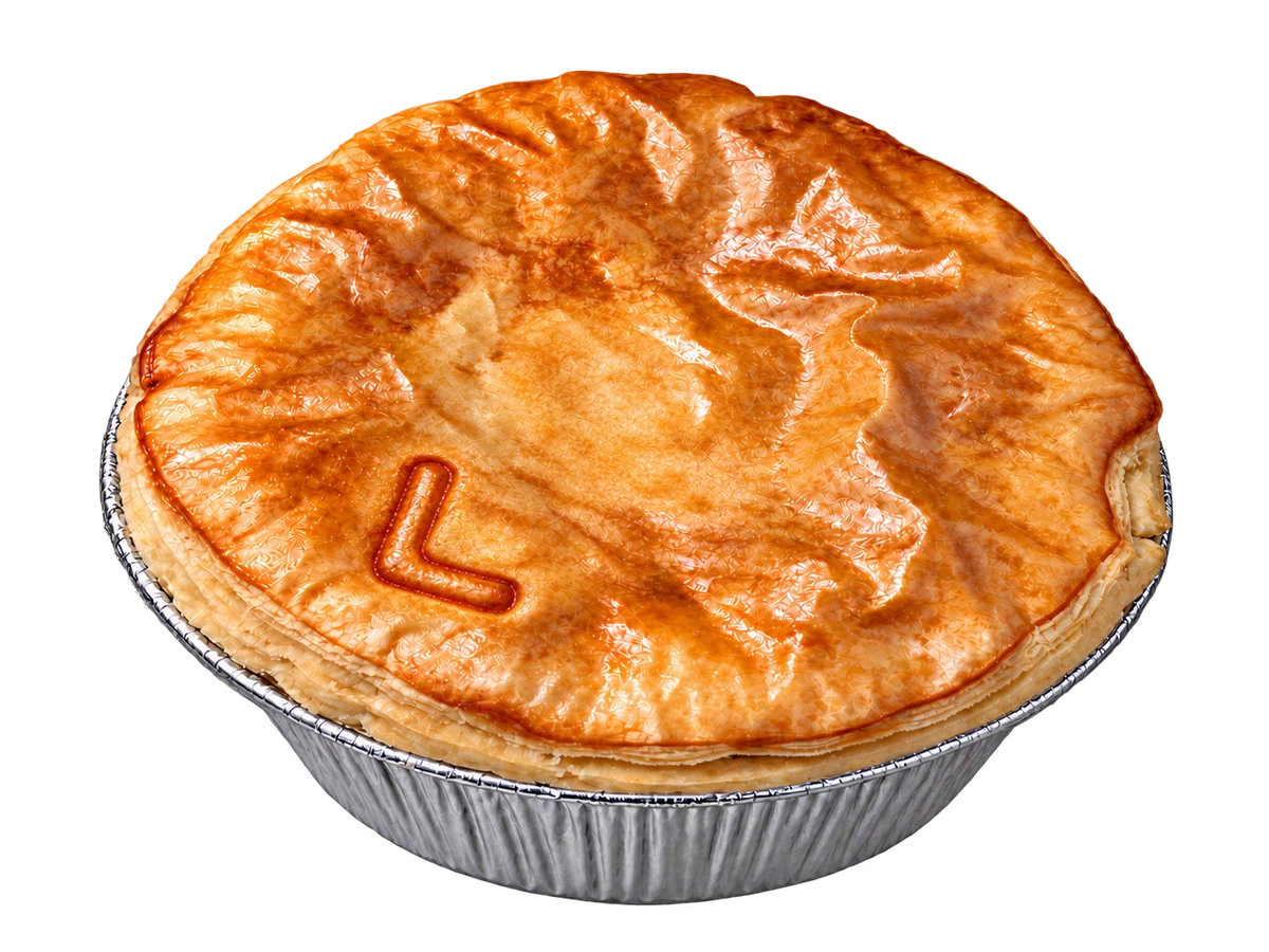 Lamb & Mint pie, with the letter l near the edge