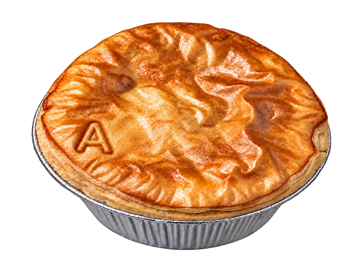 Steak & Ale pie, with the letter a near the edge