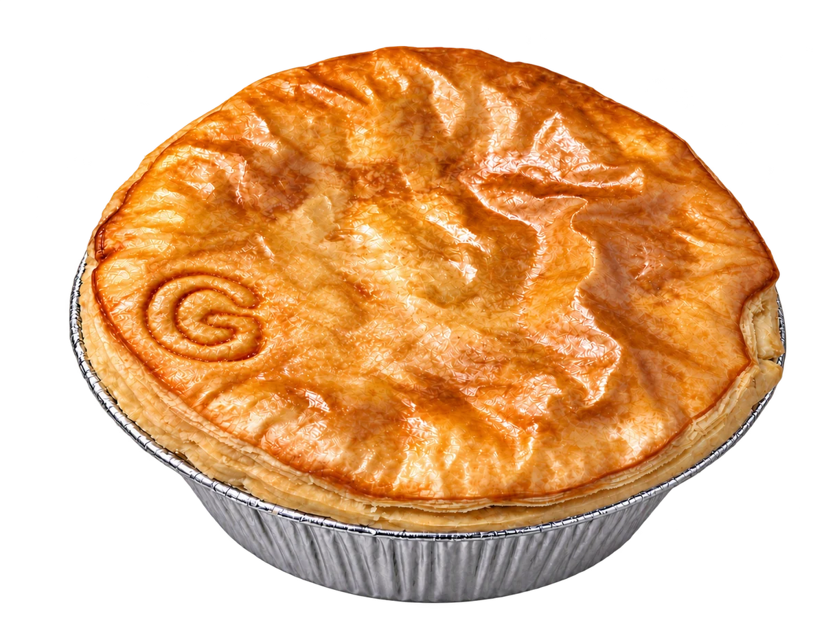 Steak & Guinness pie, with the letter g near the edge